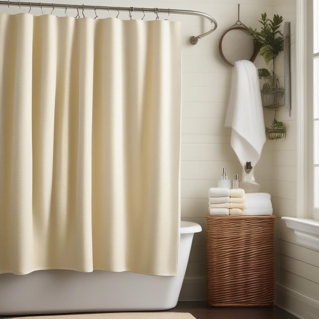 Bathroom Decorated with The Company Store Basket Weave Shower Curtain