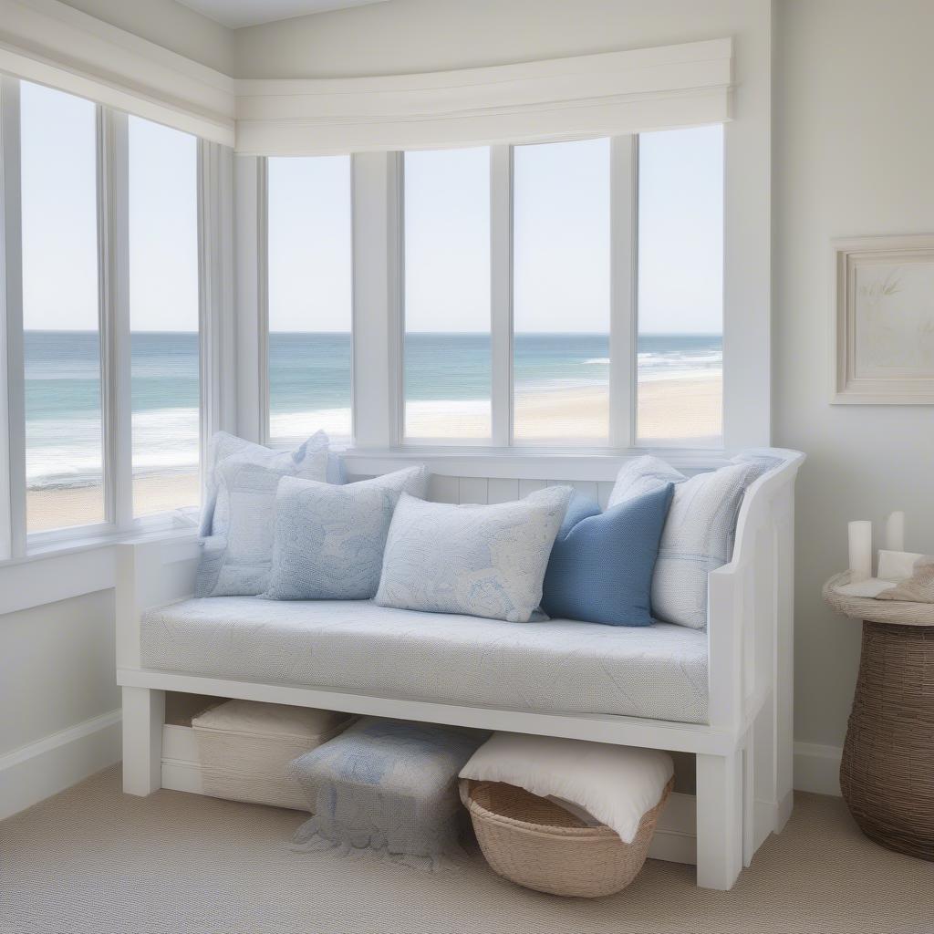 White wooden beach bedroom bench