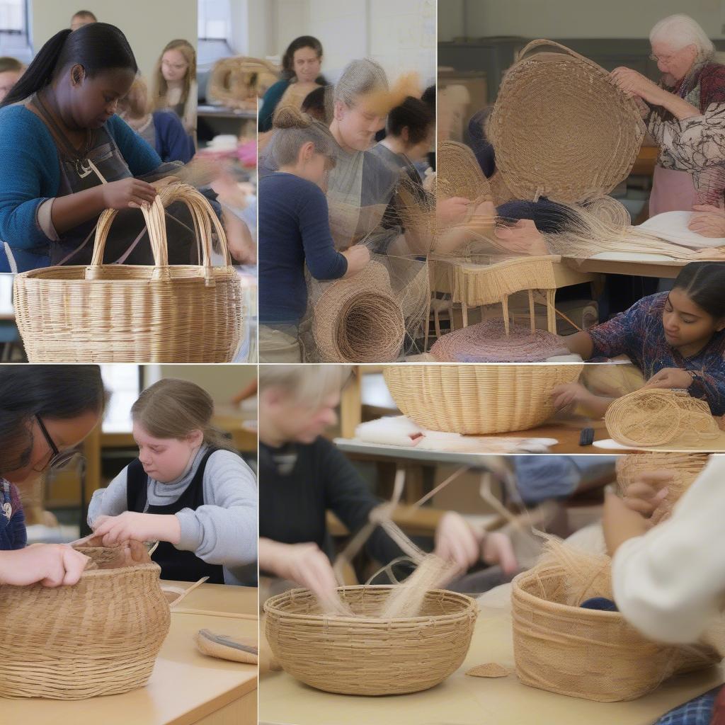 Beginner Basket Weaving Class in Progress