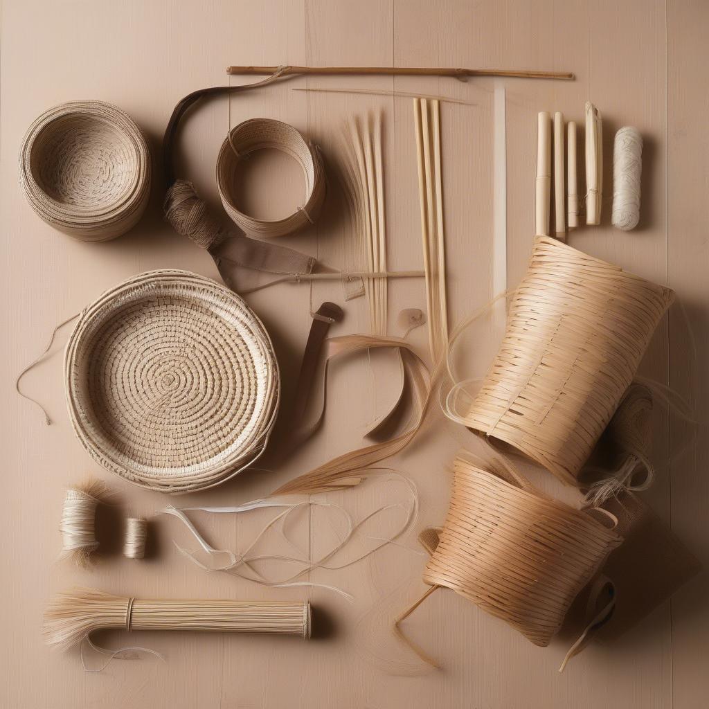 Beginner's basket weaving kit with essential tools and materials