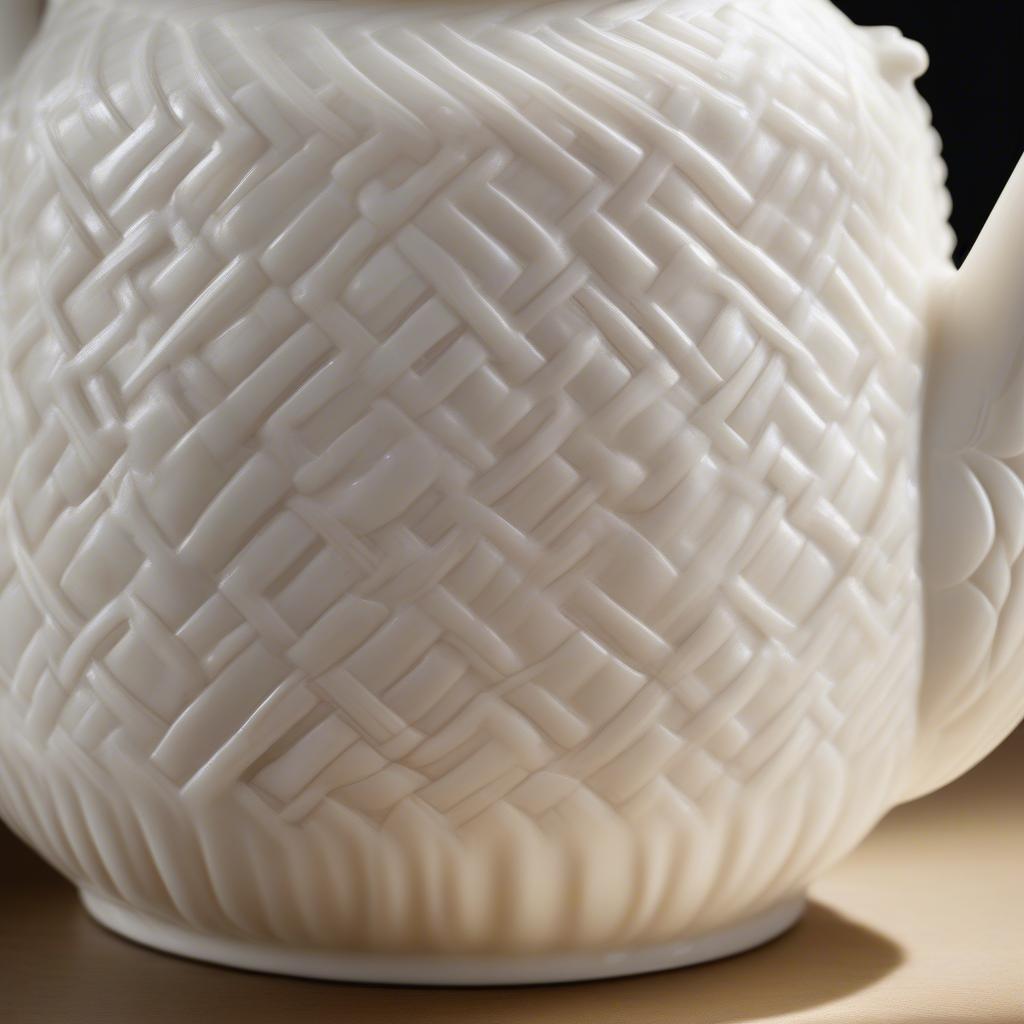 Close-up of a Belleek Basket Weave Teapot