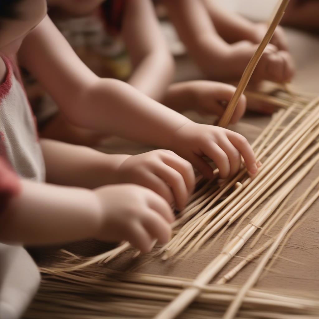 Children Developing Fine Motor Skills Through Basket Weaving