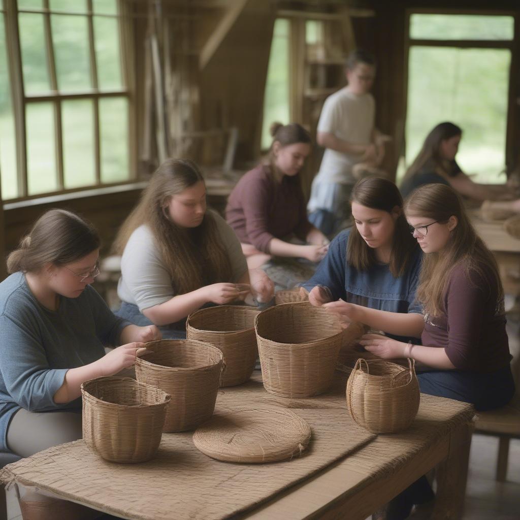 Berea College Students Weaving Baskets