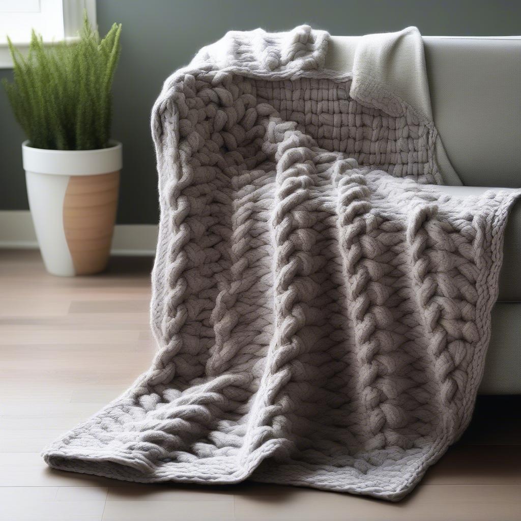 Finished Bernat Blanket Yarn Basket Weave Blanket