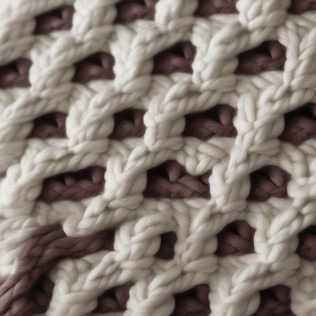 Close-up of Bernat Blanket Yarn Basket Weave Stitch