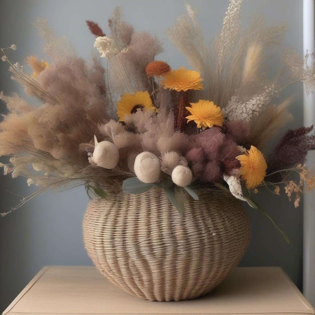 Big Basket Weave Vase with Dried Flowers