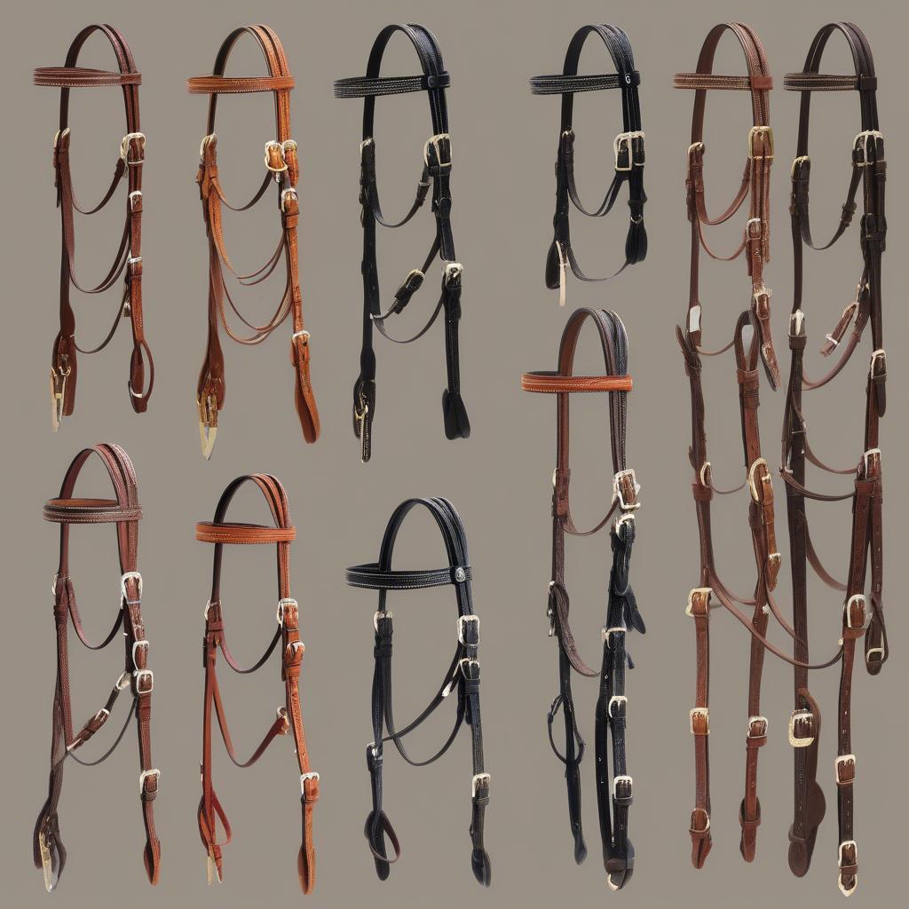 Different styles of Billy Cook basket weave bridles.