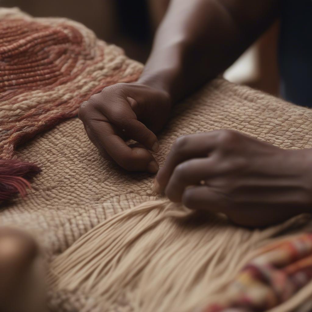 An artisan skillfully weaving a Bindya NY bag, demonstrating the traditional techniques involved.