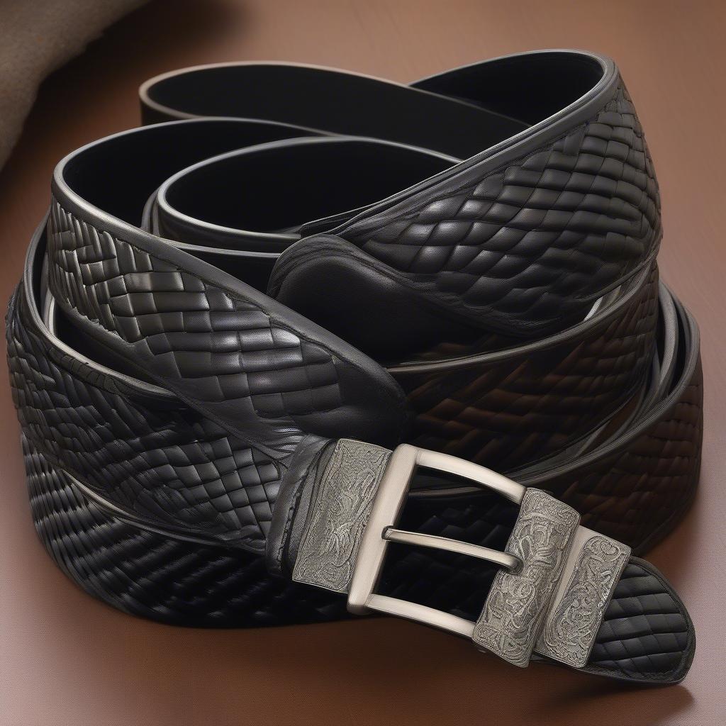 Black Basket Weave Belts with Various Buckle Styles