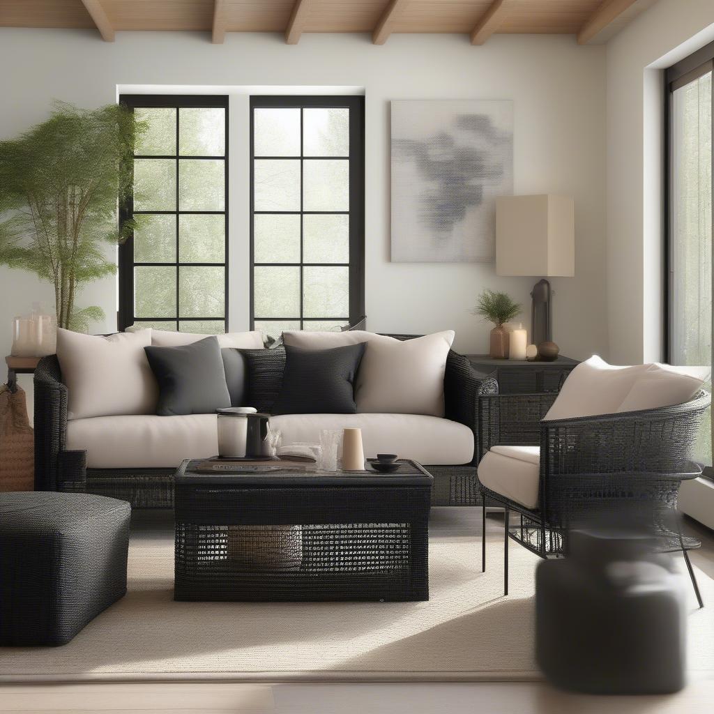 Black Basket Weave Furniture in a Modern Living Room