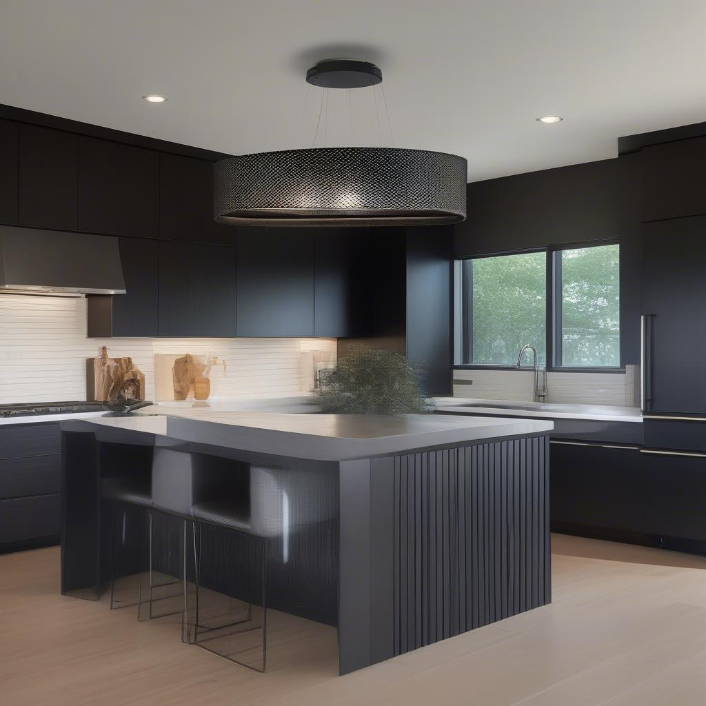 Black Basket Weave Pendant Light in Modern Kitchen