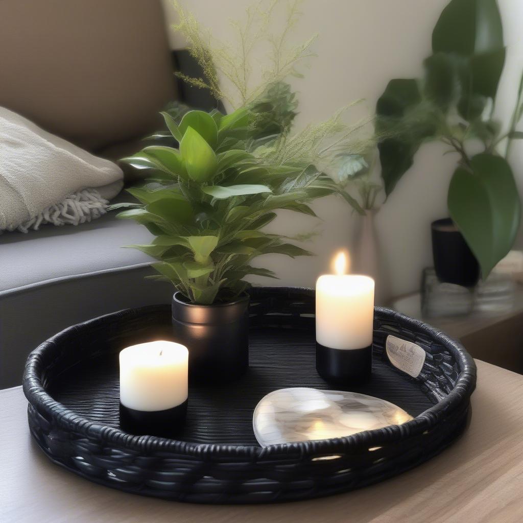 Black Basket Weave Tray with Accessories