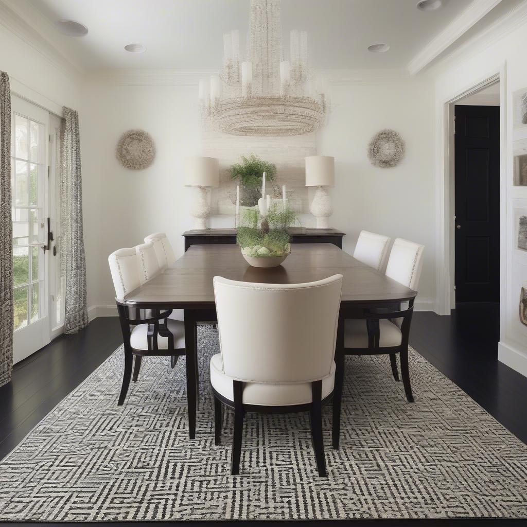 Black Basket Weave Wood Floor in a Dining Room