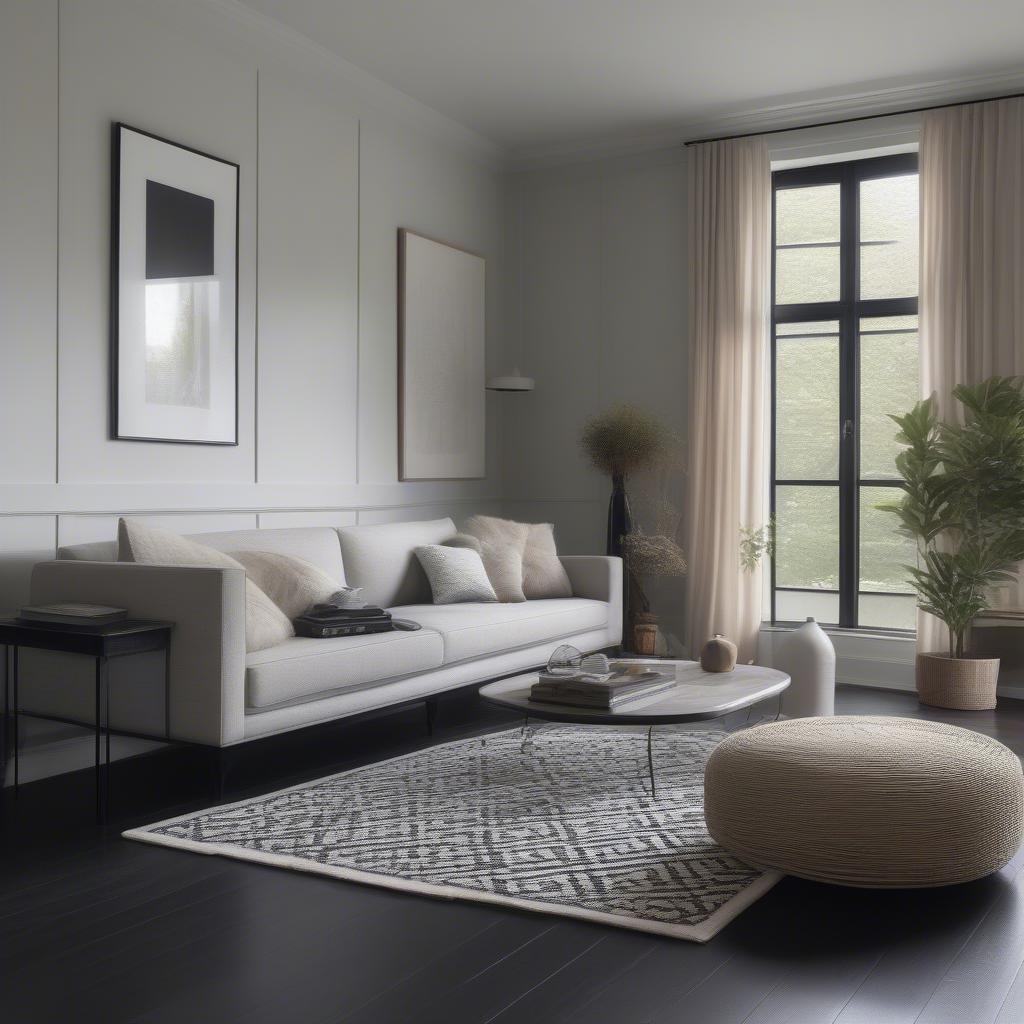 Black Basket Weave Wood Floor in a Living Room