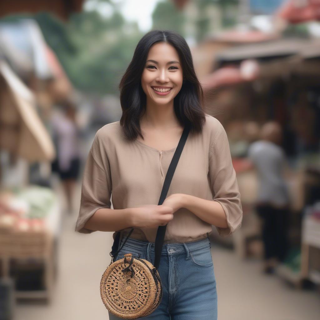 Black Rattan Crossbody Bag