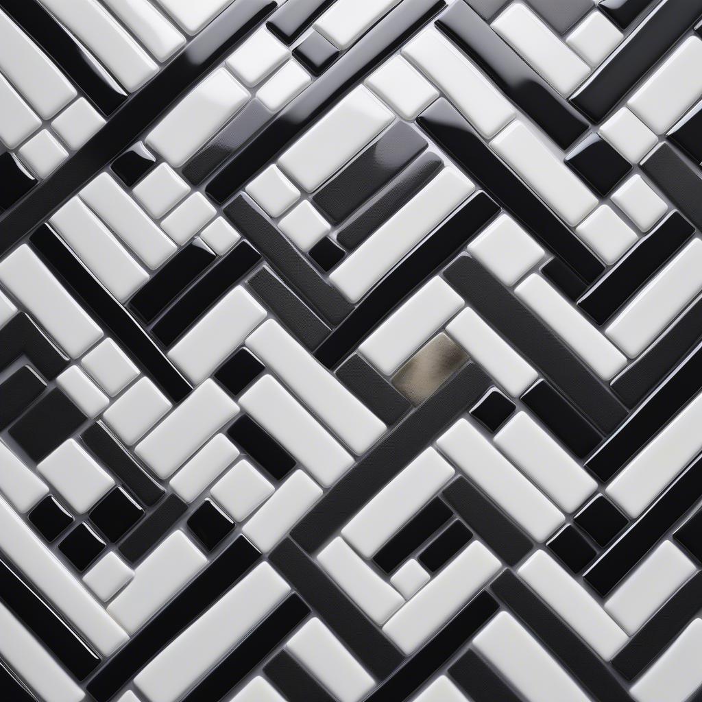 Black and white basket weave porcelain mosaic tile flooring in a modern bathroom