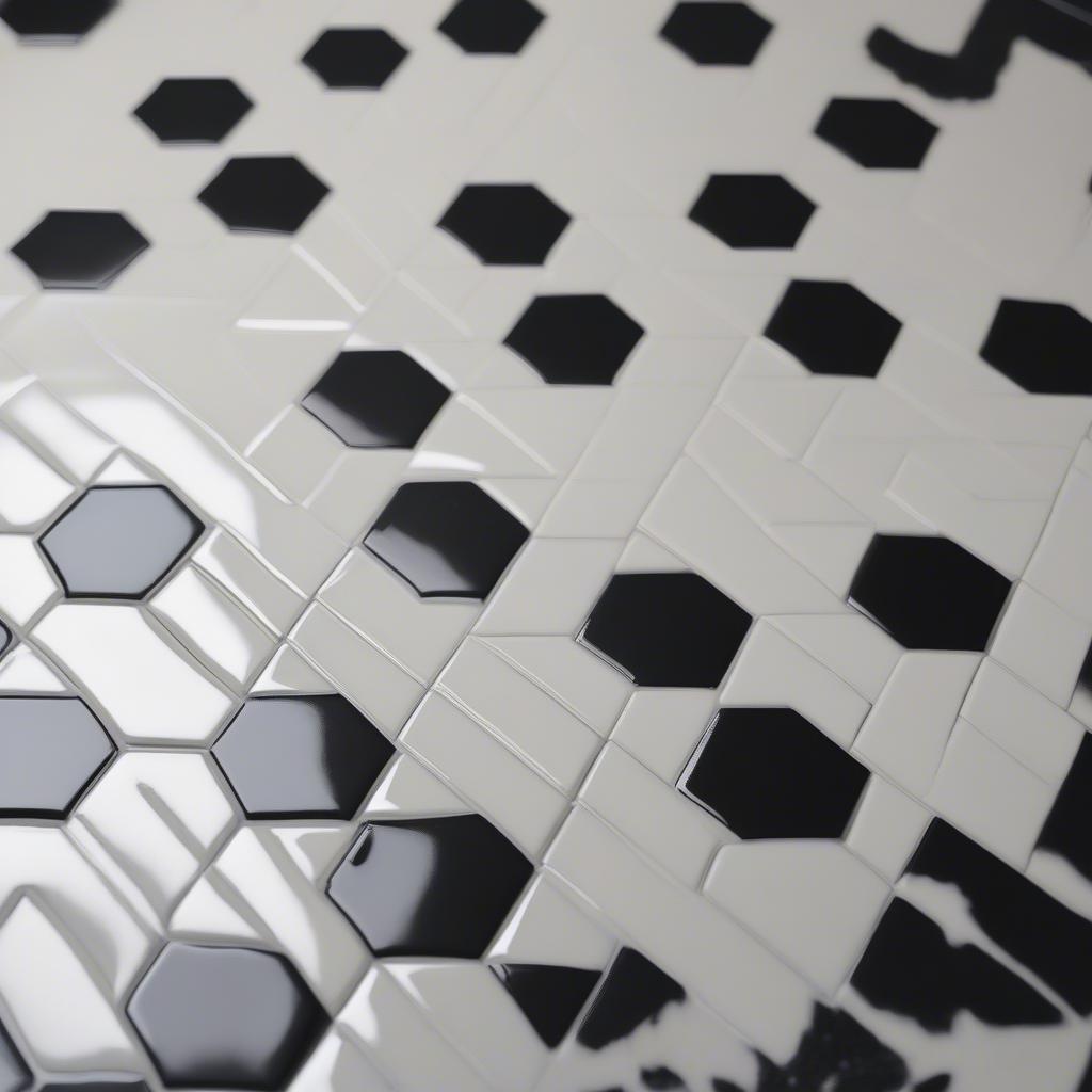 Black and white basket weave tile on a bathroom floor