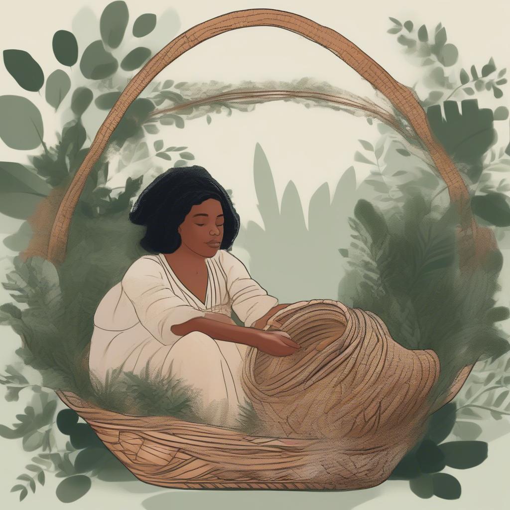 African-American woman skillfully weaving a basket in a vibrant GIF