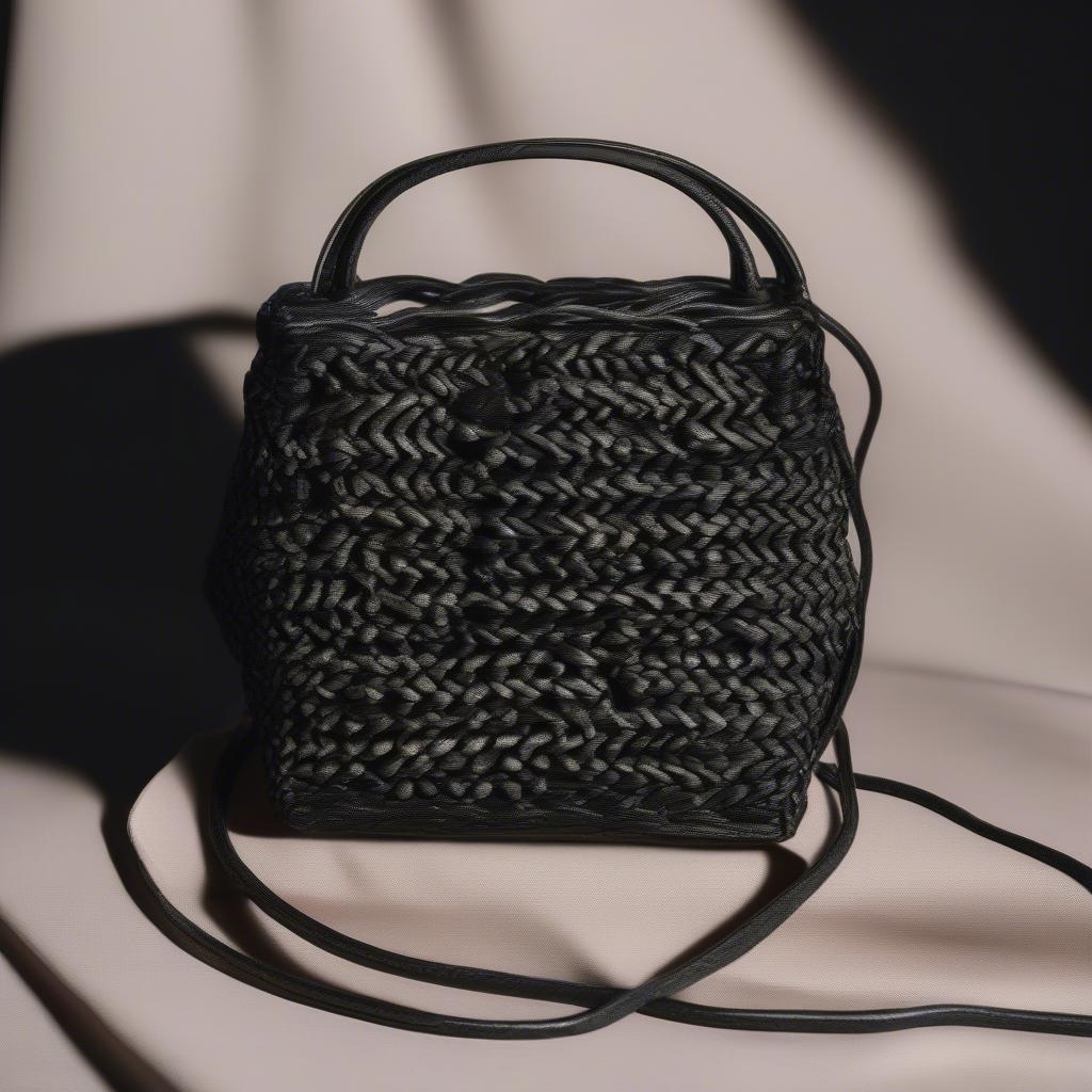 Close-up of a Black Woven Mini Bag