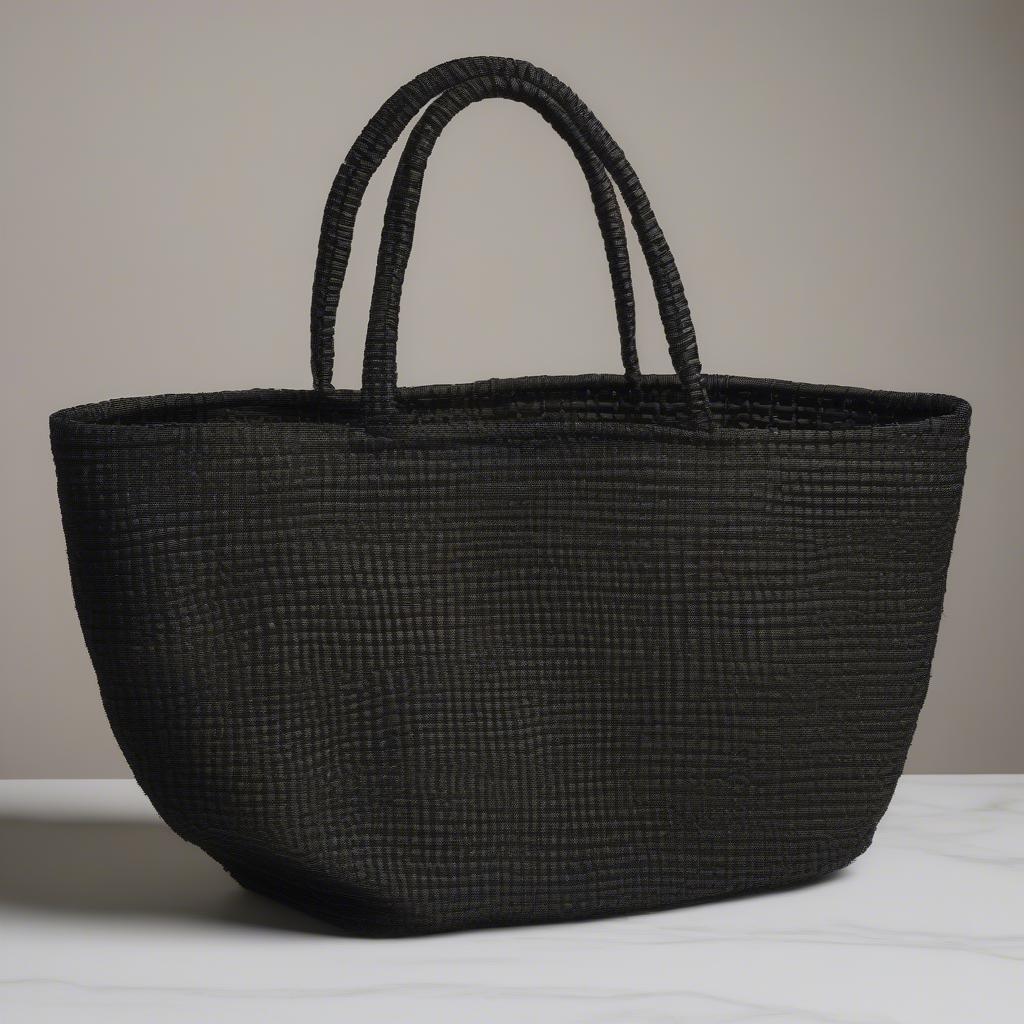 Black Woven Tote Bag with Natural Fibers