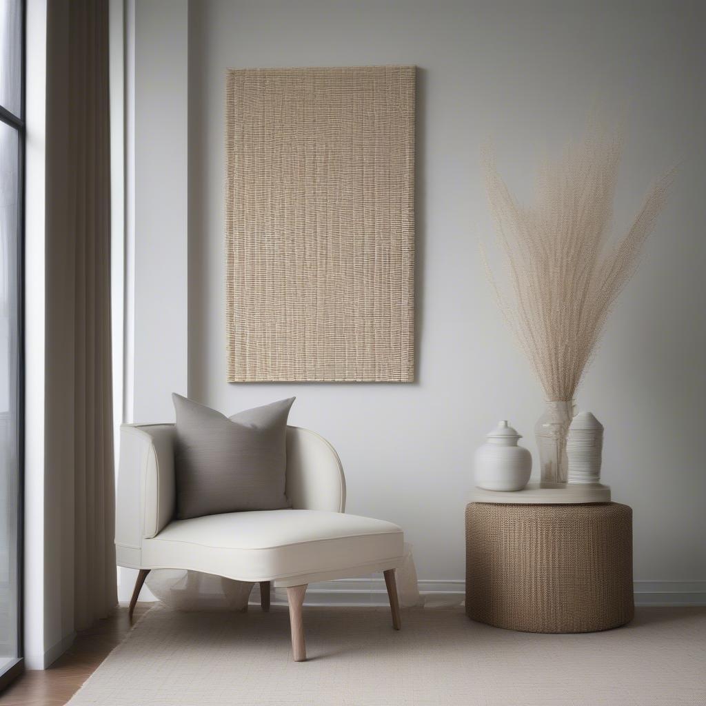 Bleached linen basket weave panel used as wall art