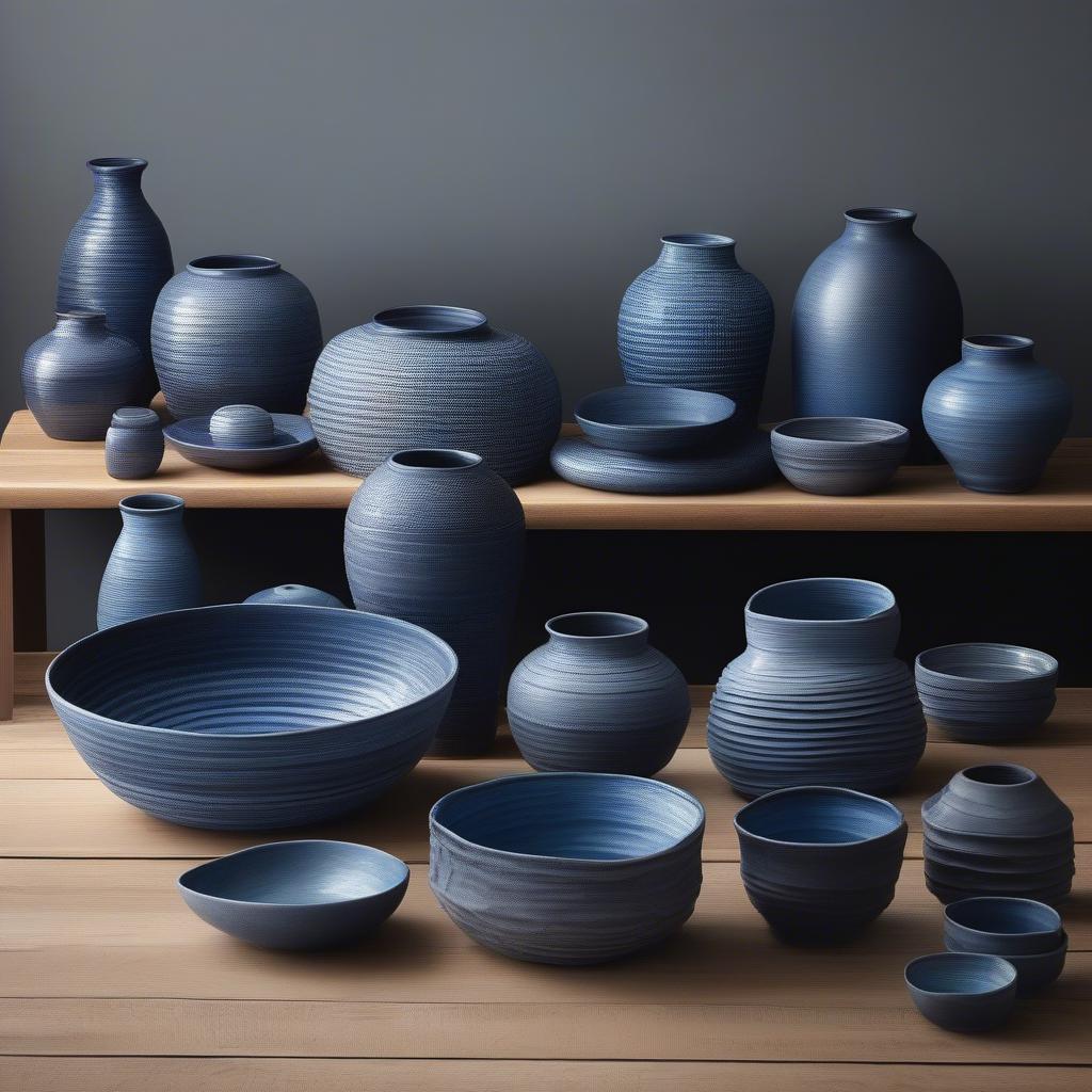 Collection of Blue Basket Weave Pottery