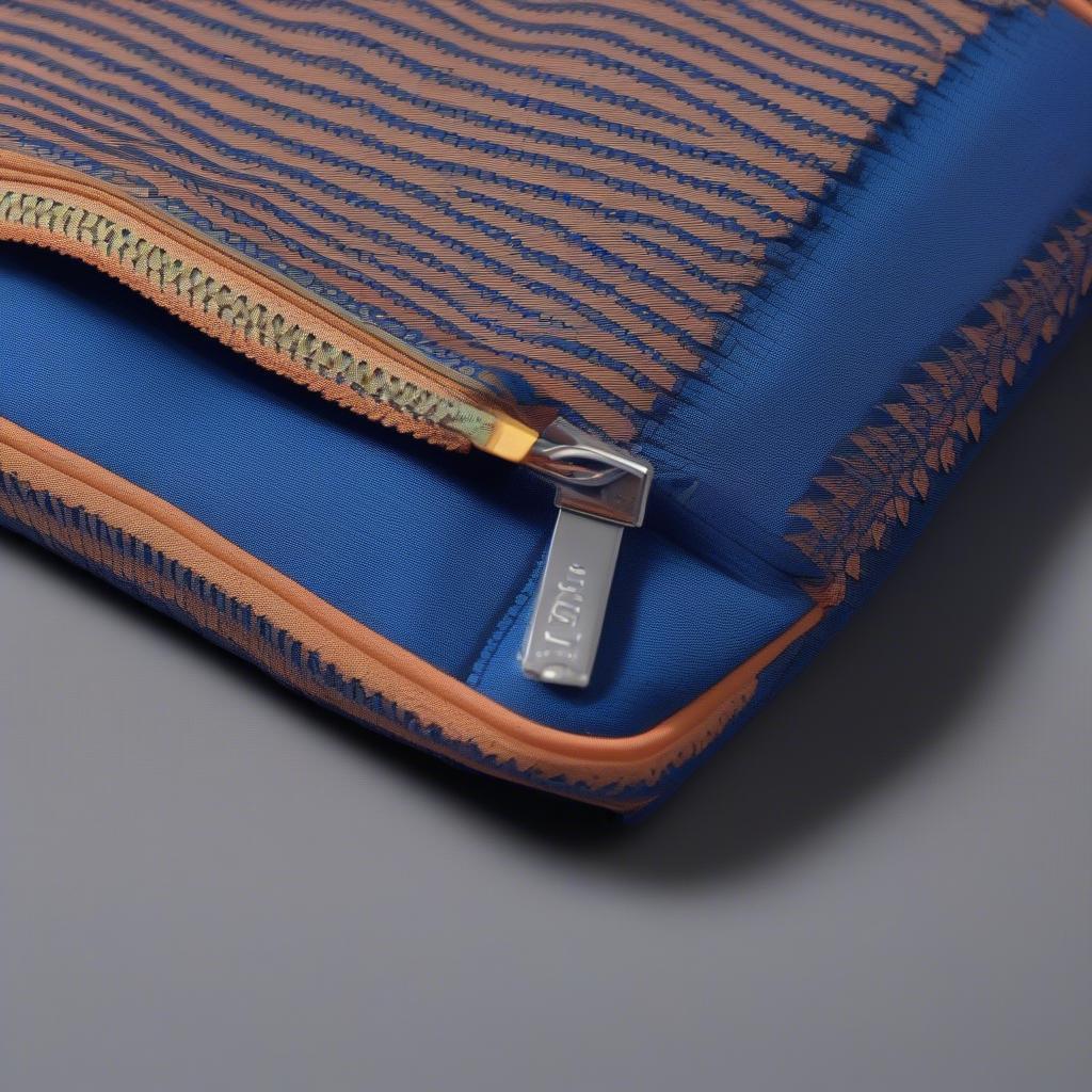 Close-up view of a blue PP nov-woven zipper bag showcasing its texture and zipper closure.