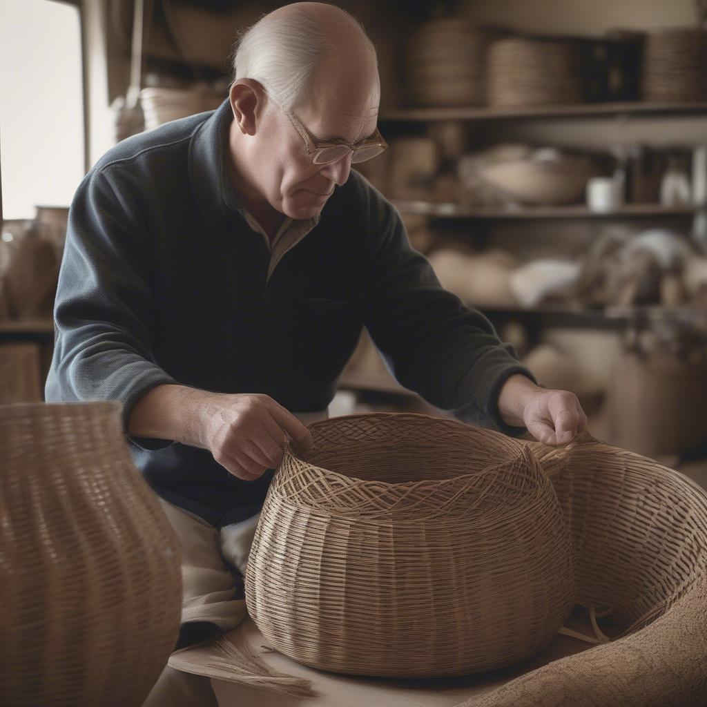 Bob Rosenberg Demonstrating His Basket Weaving Technique