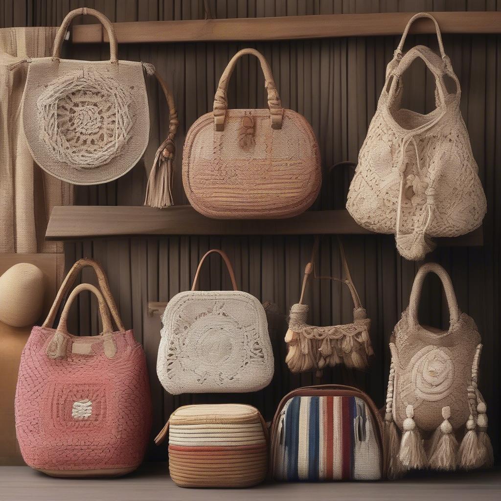 Different styles of boho woven bags