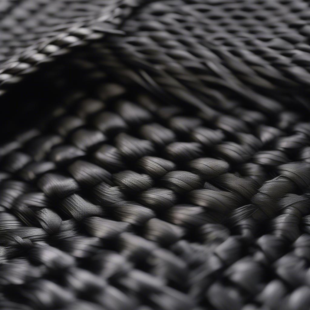 Close-up view of the Bonita Bag Grande Weave in Black showing the intricate weaving details and the high-quality material.