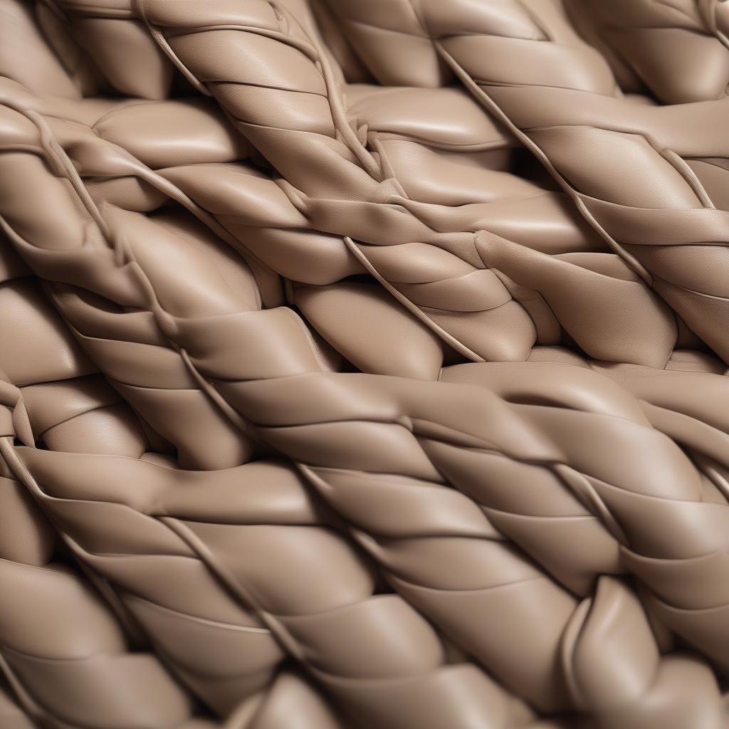 Close-up view of a bottega style woven bag, showcasing the intricate intrecciato weave and high-quality leather.