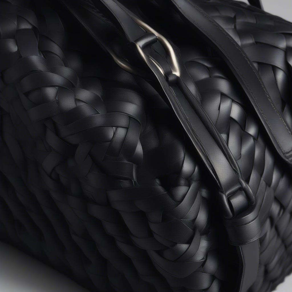 Close-up of the Intrecciato weave on a Bottega Veneta black woven bag