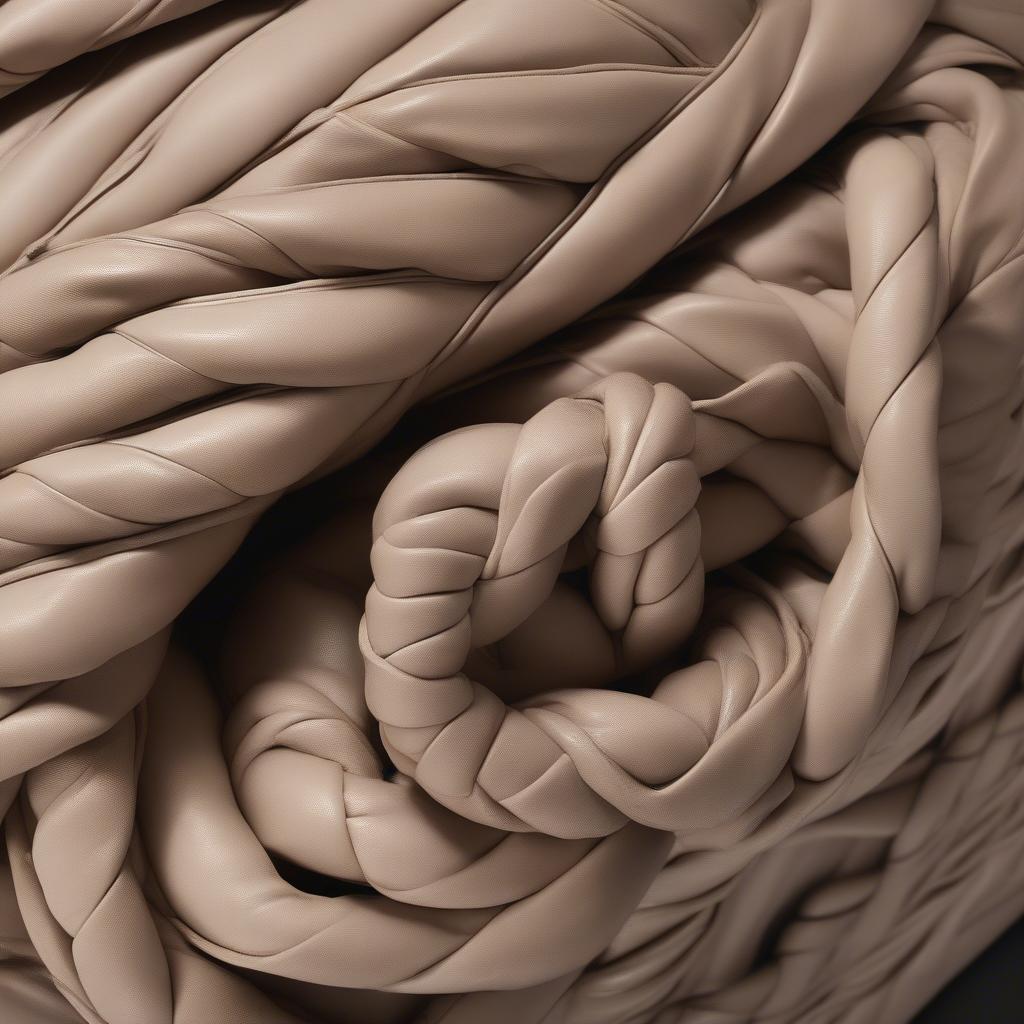 Close-up view of a Bottega Veneta knot bag showcasing the intricate woven leather details and the signature knot closure.