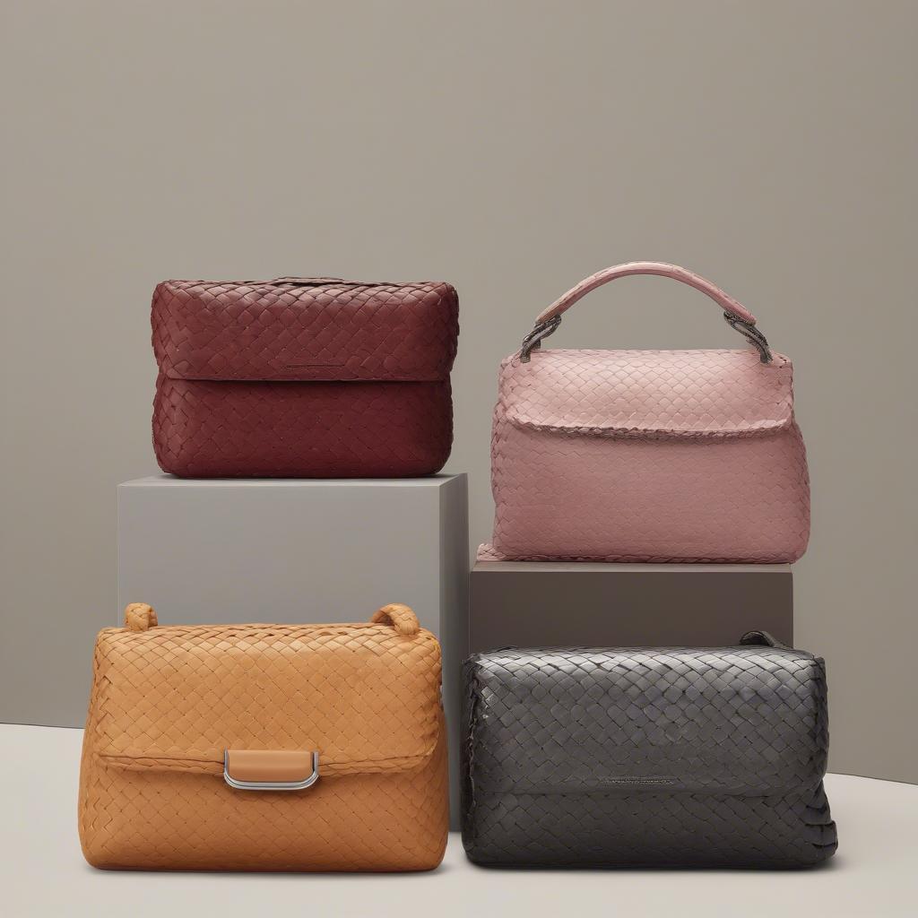 Different styles and colors of the Bottega Veneta woven flap bag