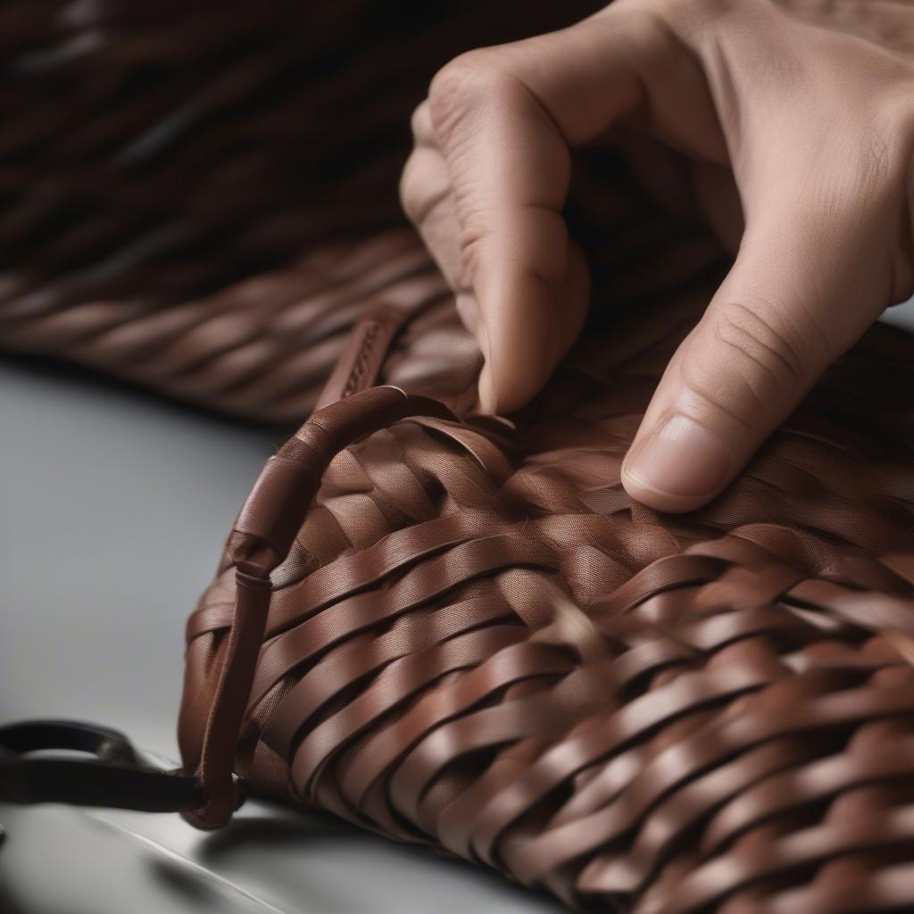 Artisan Weaving the Intrecciato Leather