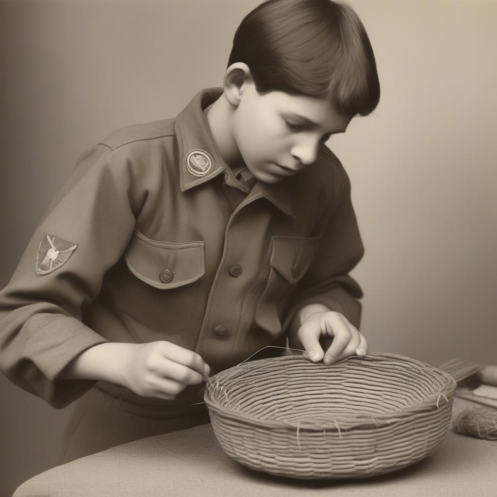 Boy Scout completing basket rim