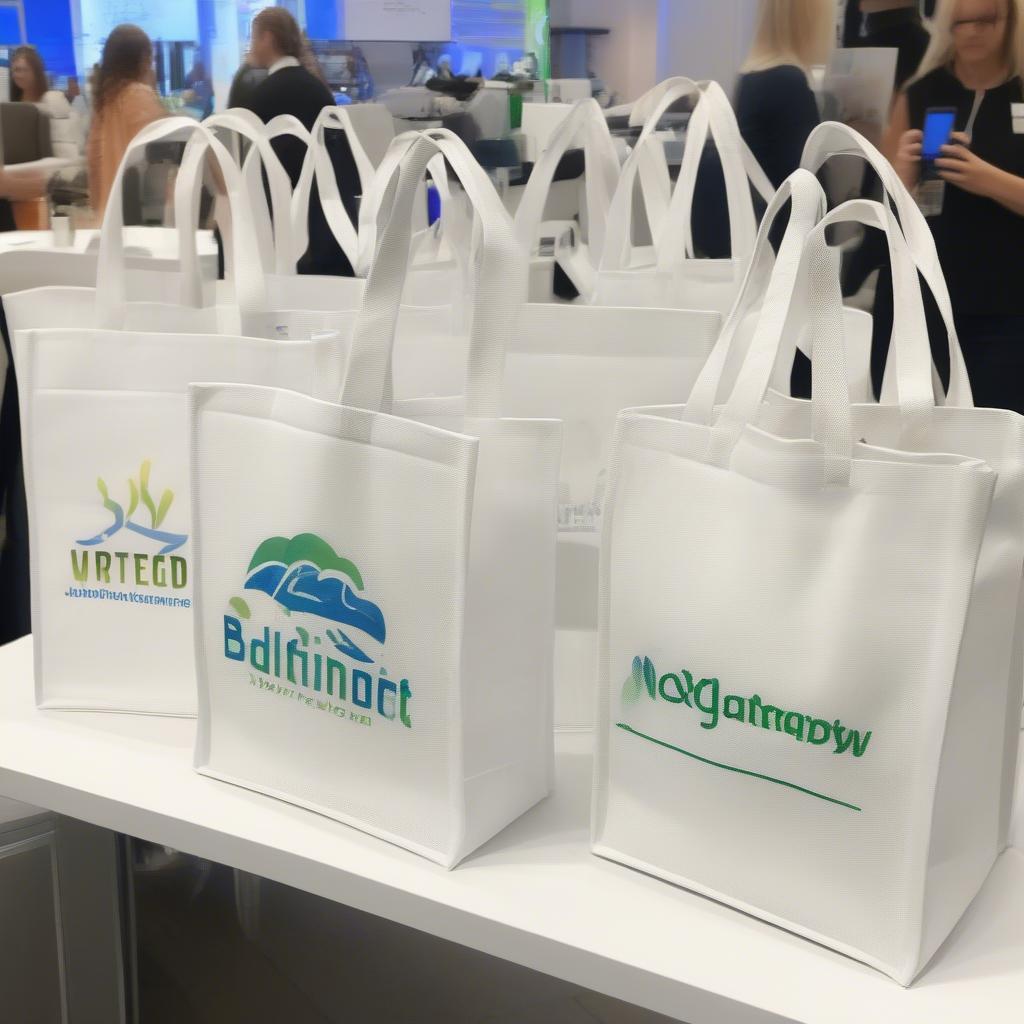 Branded White Non-Woven Bags at a Promotional Event