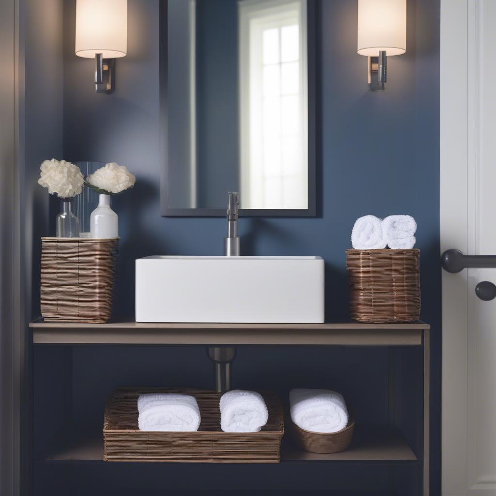 Brielle Basket Weave Navy Bathroom Hamper