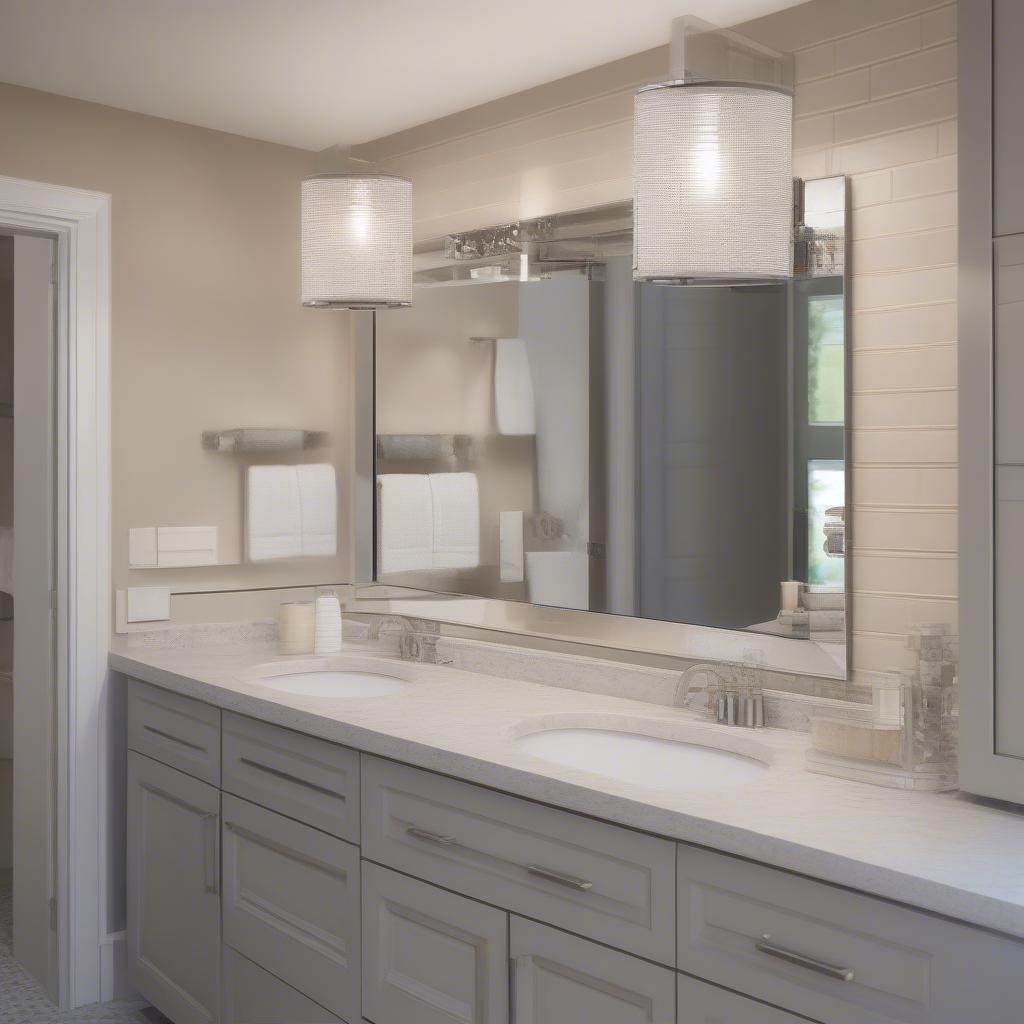 Brinton 4-light chrome vanity light illuminating a modern bathroom