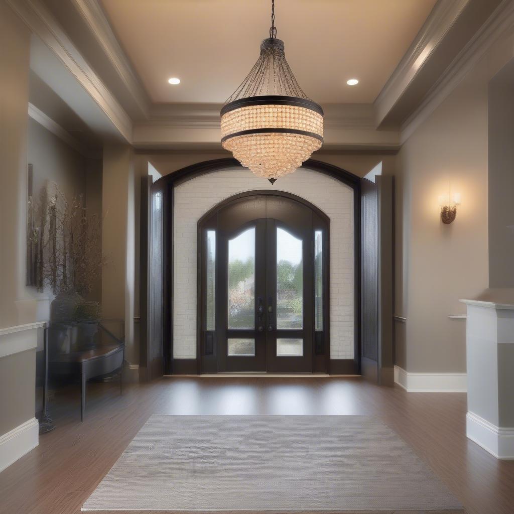 Bronze Basket Weave Drum Jeweled Chandelier in Entryway