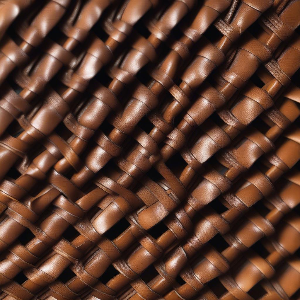 Close-up of a brown basket weave belt showing intricate details of the weaving pattern