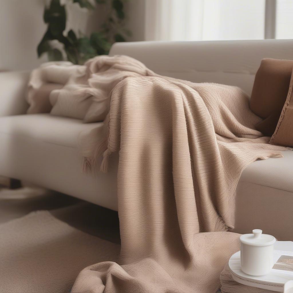 Brown Basket Weave Blanket on Sofa