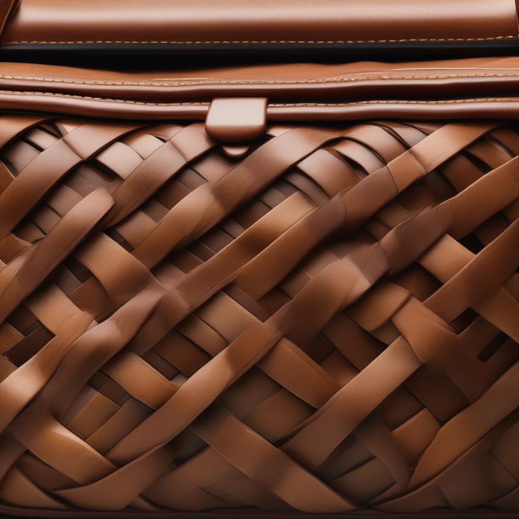 Close-up of the Brown Destiny Basket Weave Satchel