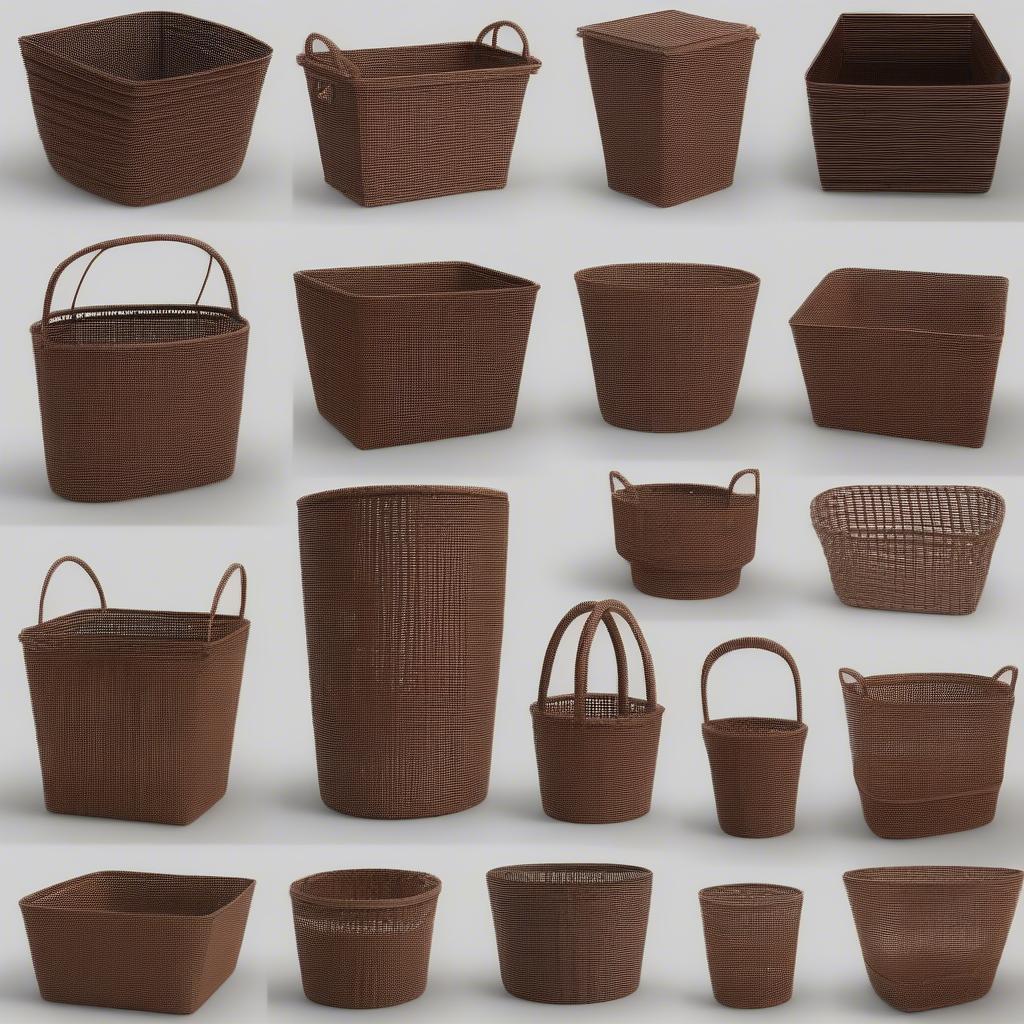 Various Brown Plastic Weave Baskets Showcasing Different Sizes and Styles