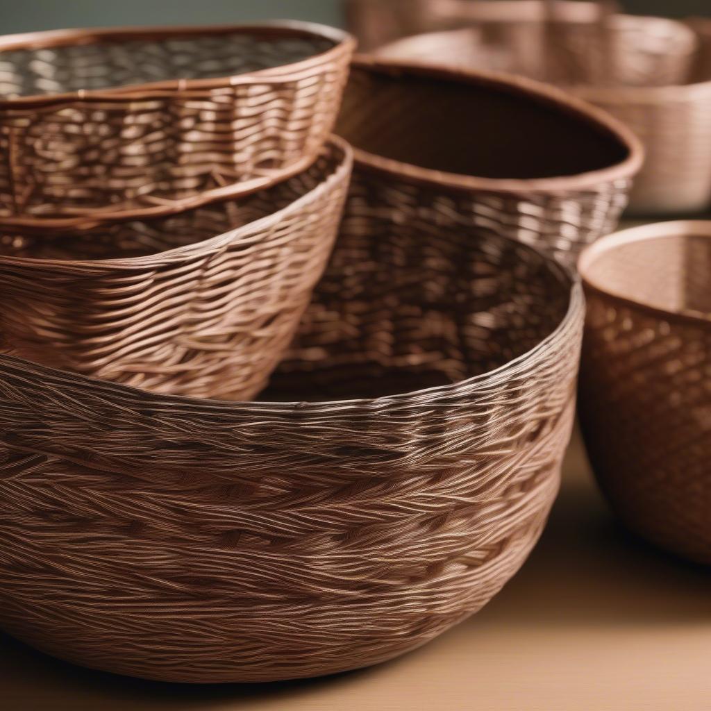 Close-up of Different Weave Patterns on Brown Plastic Baskets