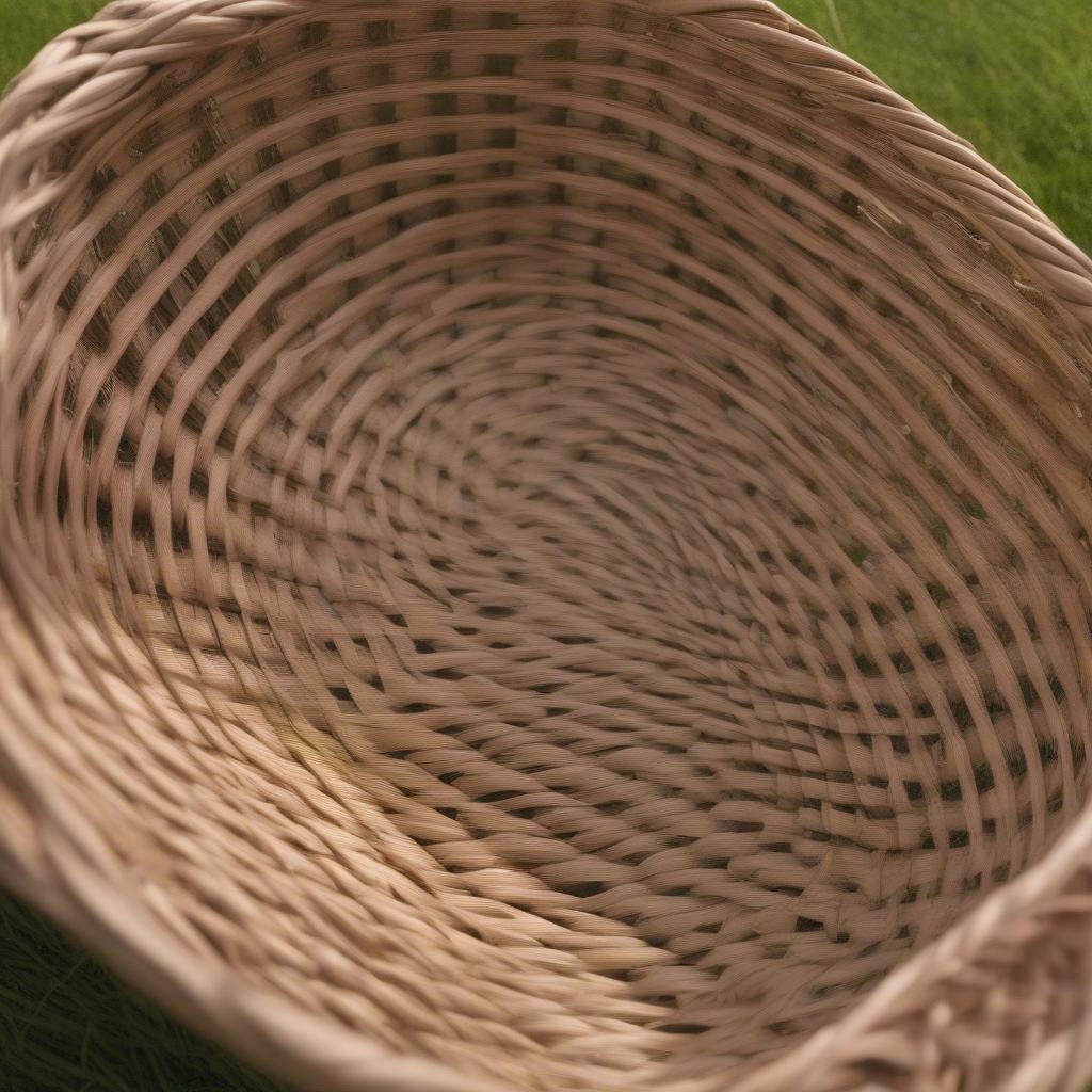 Weaving the sides of a grass basket using a spiral technique.