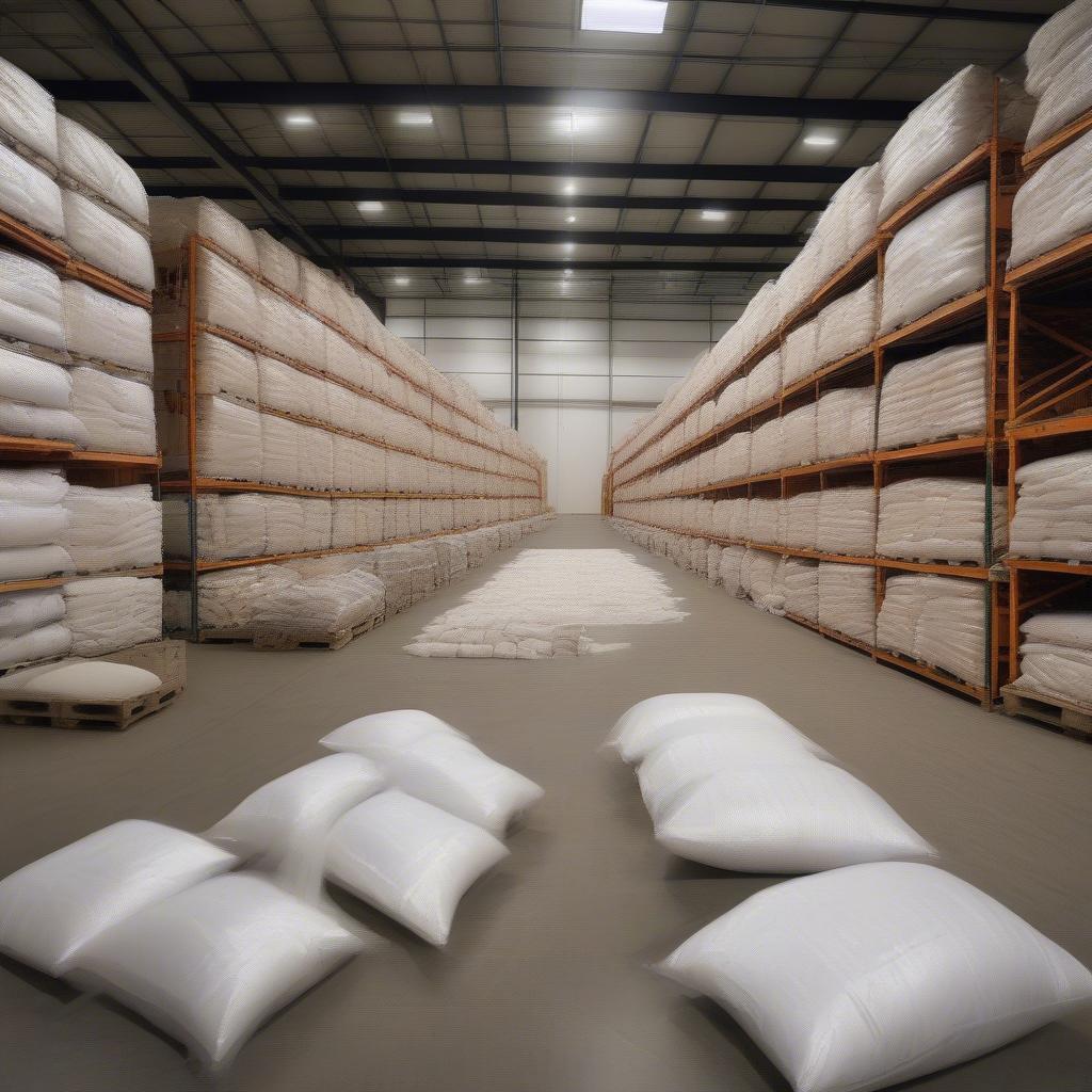 Bulk Non-Woven Rice Bags in Warehouse