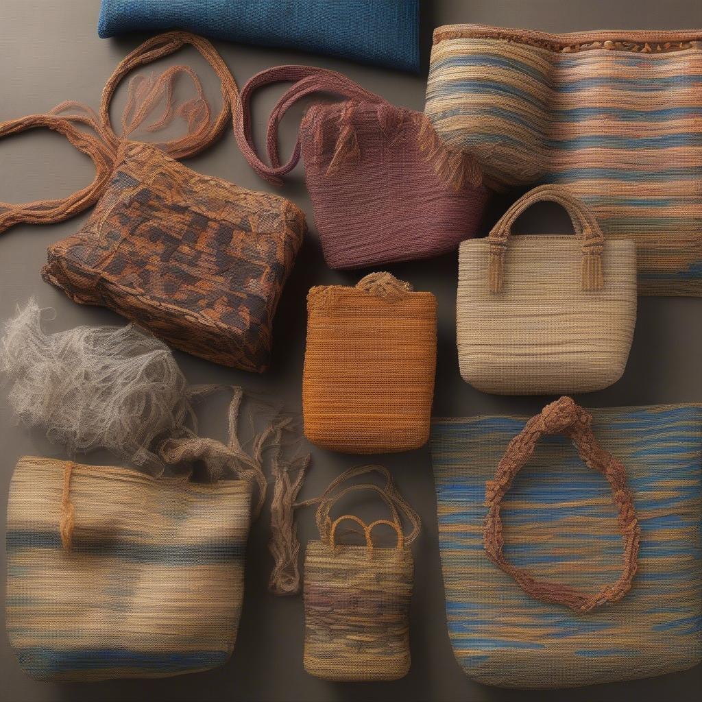 Various styles of BV woven bags showcasing different materials and weaving patterns