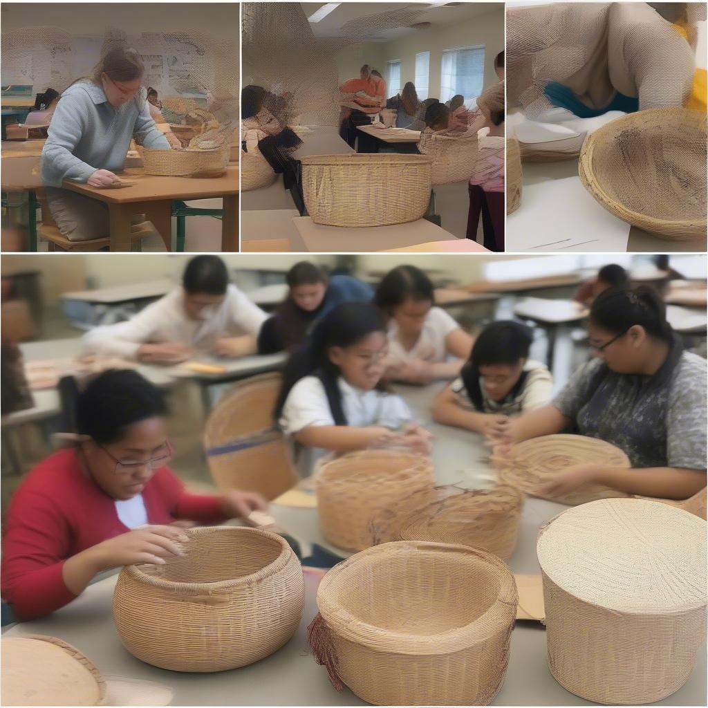 Students learning basket weaving at Cadar Park Michels