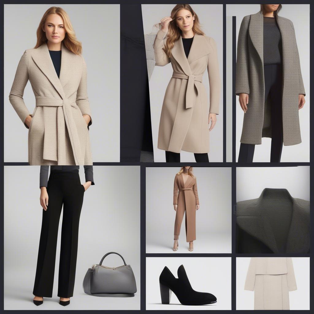 Different styling options for the Calvin Klein Basket Weave Faux Wrap Coat